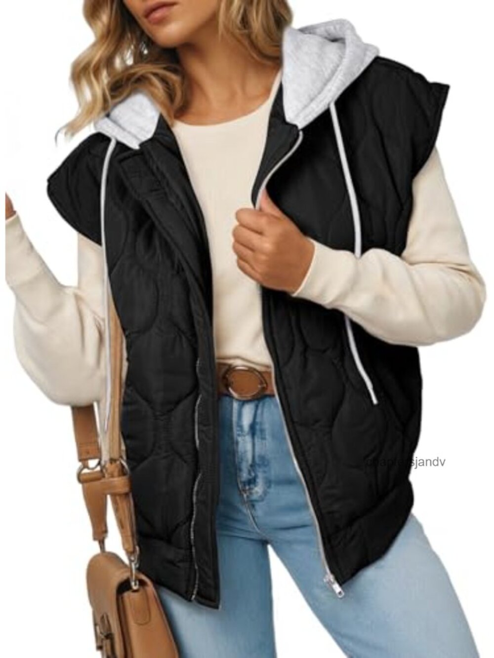 Quilted Puffer Vest Cropped Hooded Zip Up Lightweight Fall Coat with Pockets